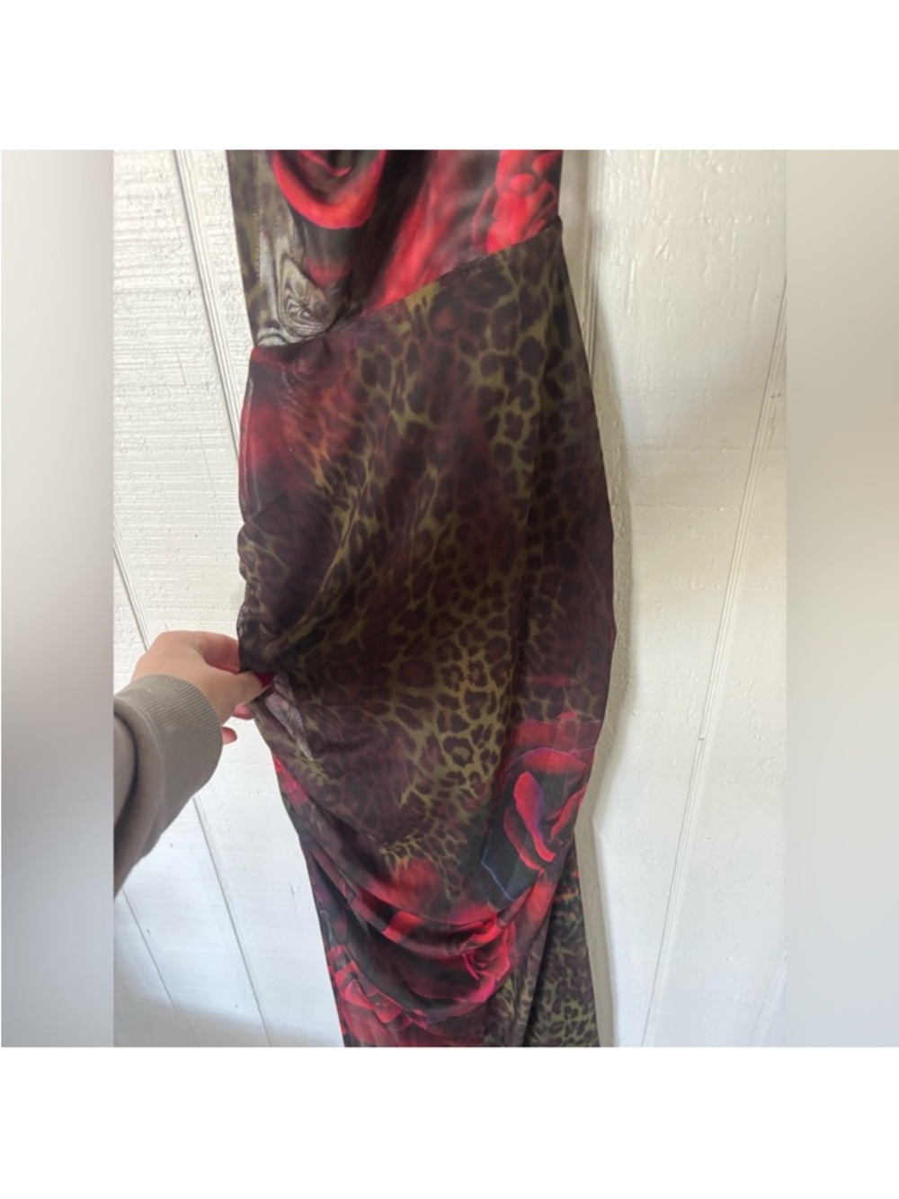 Boohoo Mixed Print Leopard Plunge Ruched Bum Maxi Dress - Picture 8 of 8